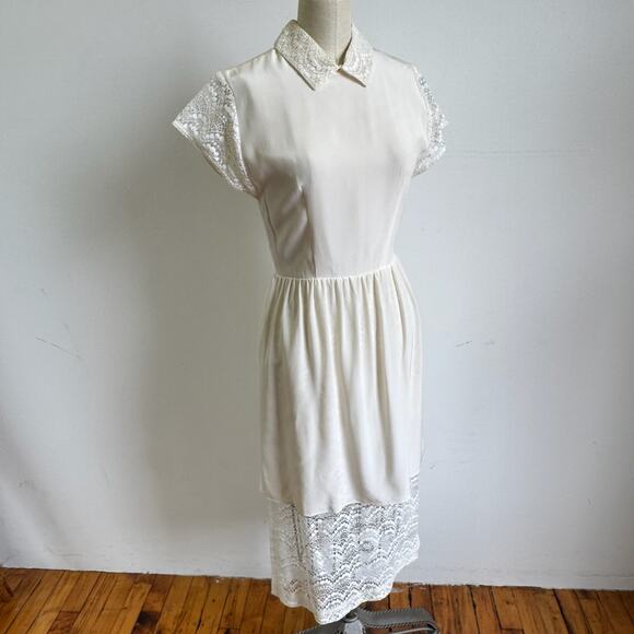 SUZANNE RAE Ivory Silk & Lace Backless Midi Dress - Picture 1 of 7